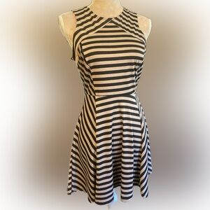 Rolla Coster Black and Tan Striped Sleeveless Fit-and-Flare Dress